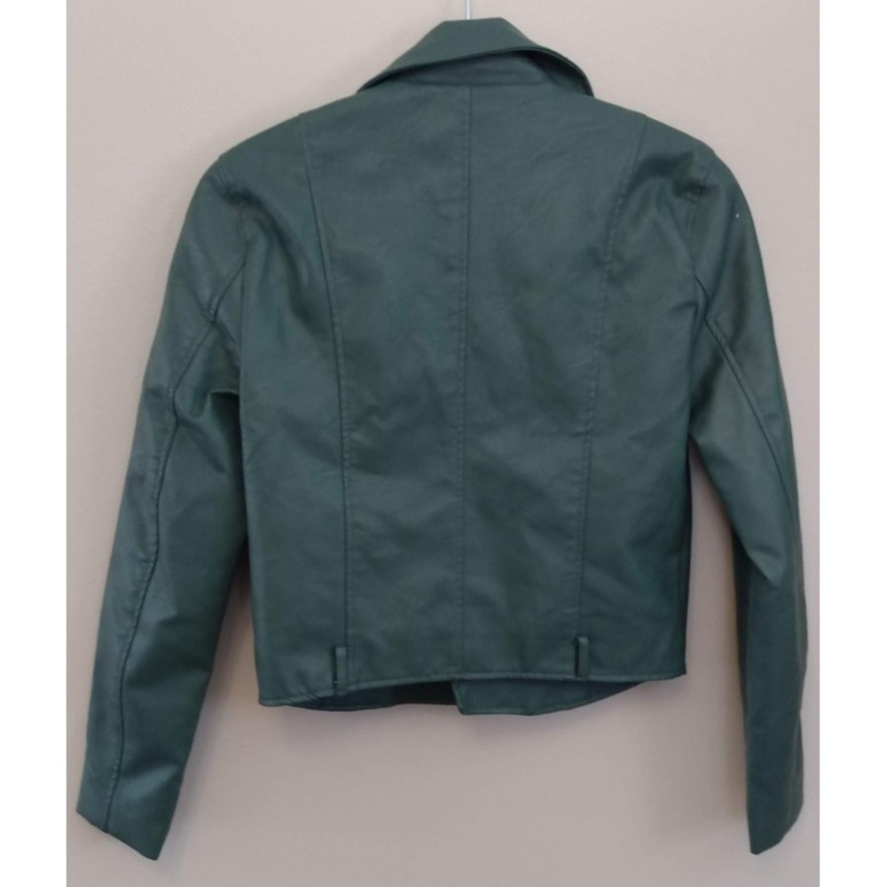 GREEN Love Tree FAUX LEATHER Cropped Motorcycle Jacket S Urbancore Alt BikerChic - Picture 2 of 10